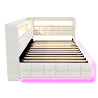 POLSTERBETT 90x200 cm mit hydraulischem Stauraum und Regal - LED Beleuchtung - USB & Typ-C - Beige - ohne Matratze - Beige, Textil (90/200cm) - DELFA