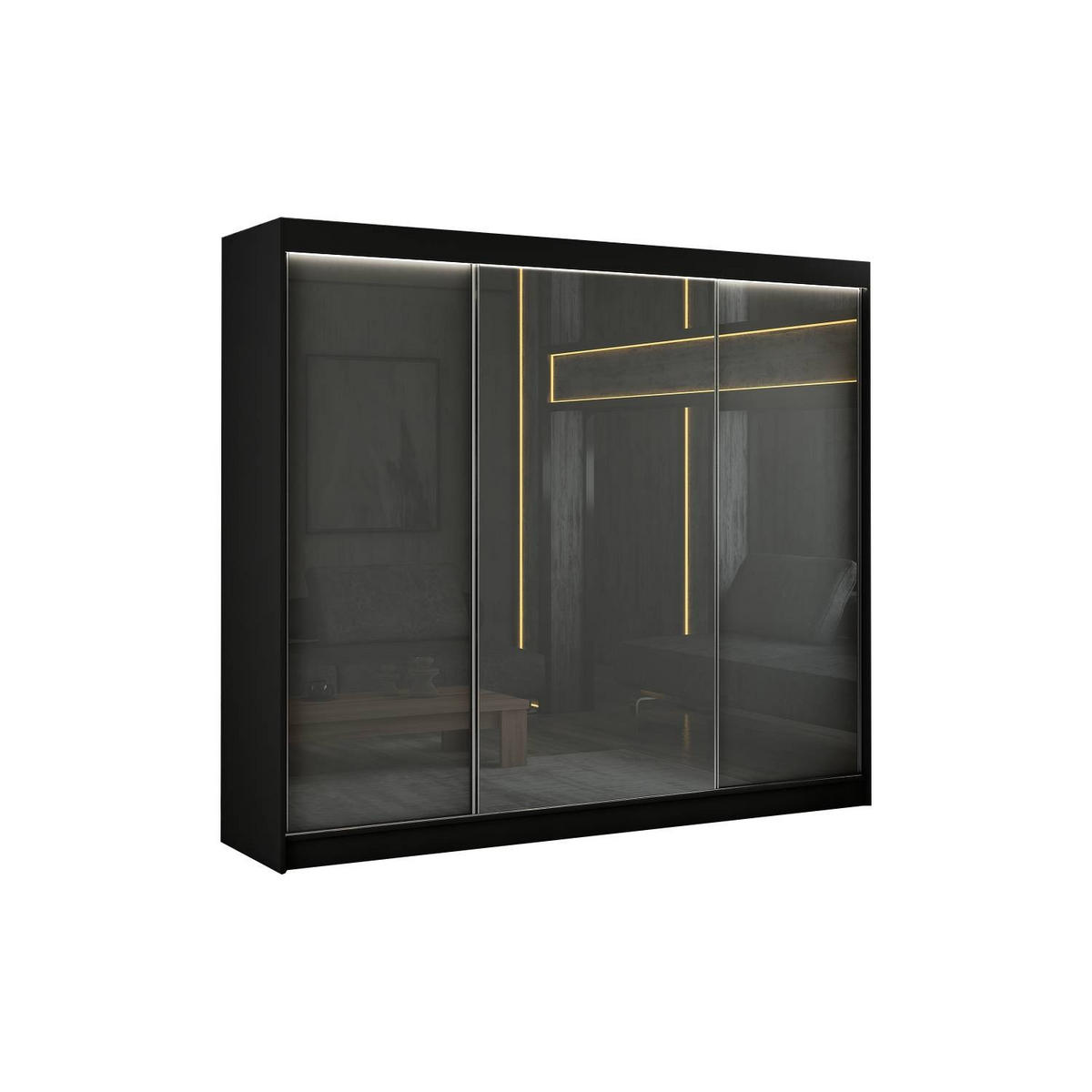 SCHIEBETÜRENSCHRANK TIPI II - Schwarz/Grau, Holzwerkstoff (250/215/61cm) - Meblini