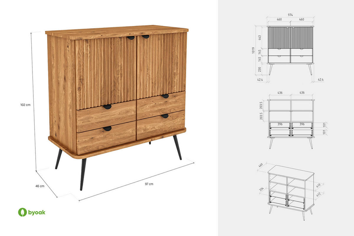 KOMMODE LINA Wildeiche - Wildeiche, Holz (97/102/46cm) - byoak