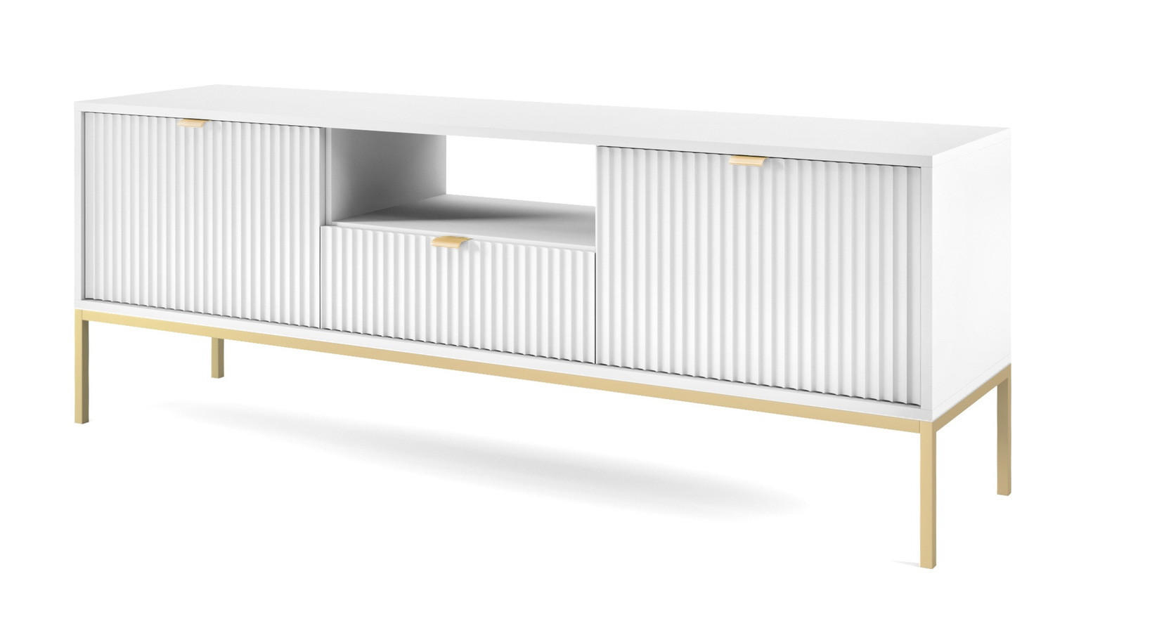 TV-SCHRANK 154 cm Galla mit Schublade, 2 Türen, gold accessories, Weiß + Gold - Goldfarben/Weiß, Holz (154/56/39cm) - Emporius