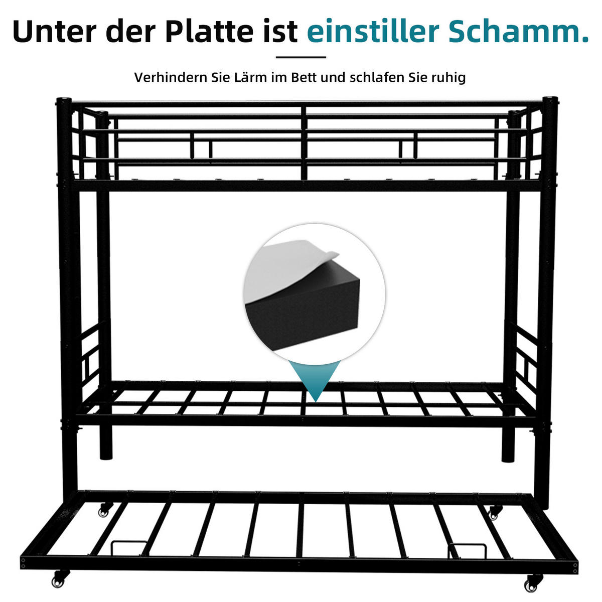 ETAGENBETT Metall stabil geräuscharm Geländer - Schwarz, Metall - LEBENLANG