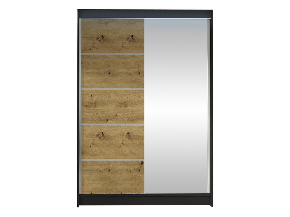 SCHWEBETÜRENSCHRANK Lino III mit RGB LED Beleuchtung - Schwarz/Eiche Artisan, Holzwerkstoff/Metall (120/200/58cm) - MIRJAN24
