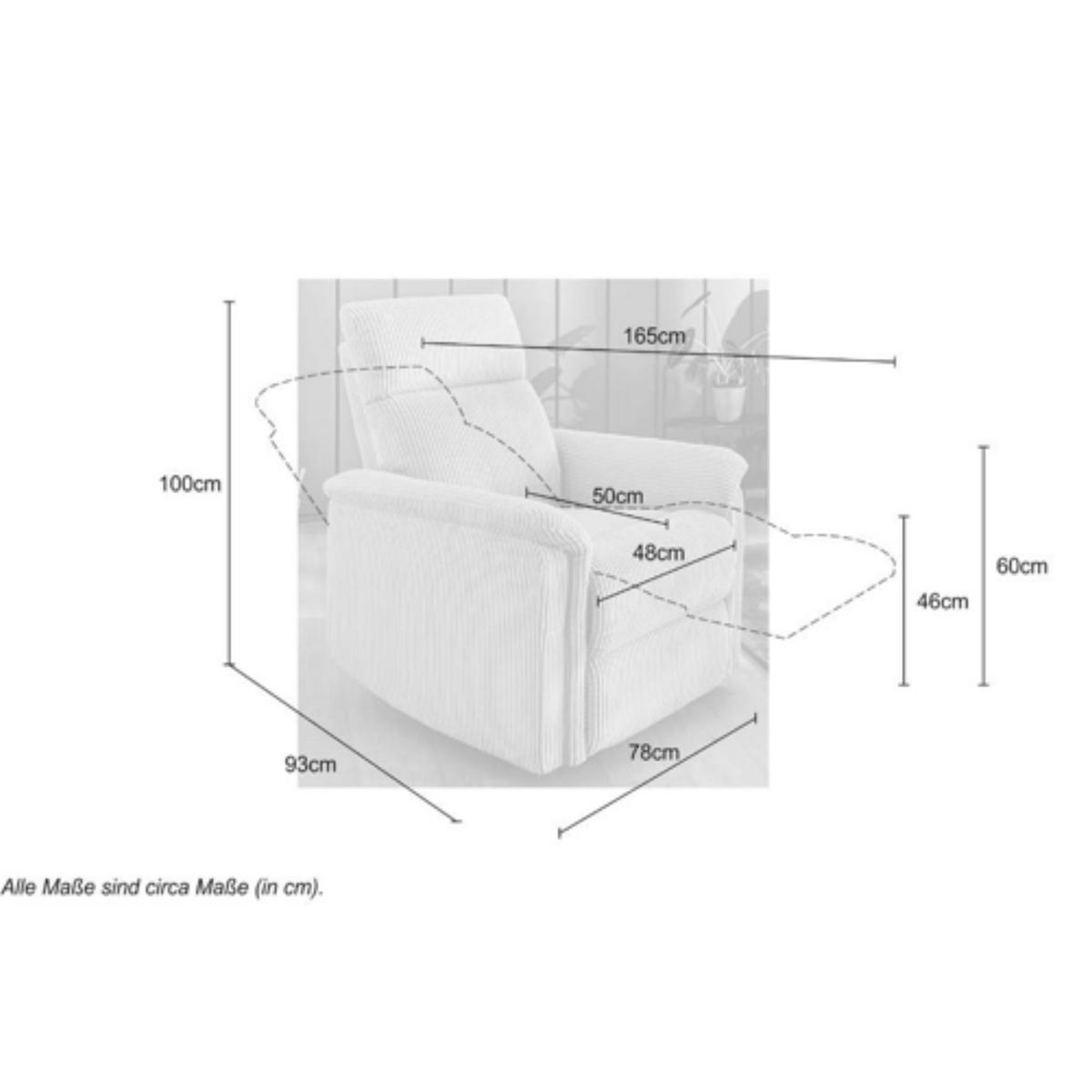 RELAX-FERNSEHSESSEL Federkern, Liegefunktion verstellbar durch halbautomatische Relaxfunktion B78/T93/H100 cm, Cord Beige / 15504 - Beige/Schwarz, Textil (78/100/93cm) - luma-home