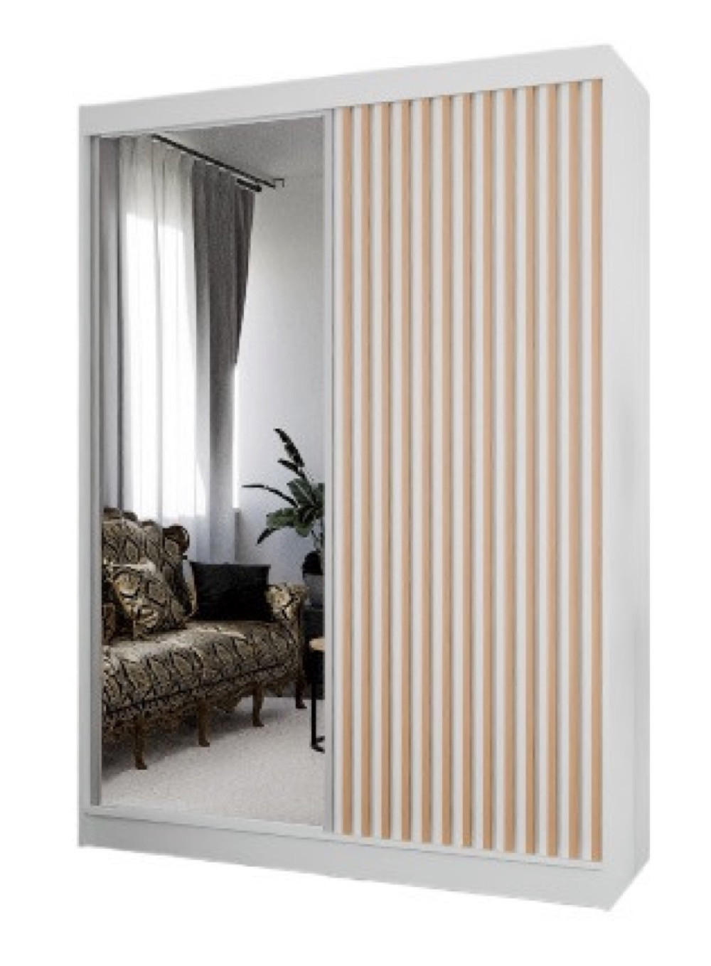 SCHRANK Weiß Craft Gold Lamellen Spiegel 150 cm - Weiß, Holzwerkstoff (150/215/61cm) - Sepro Meble