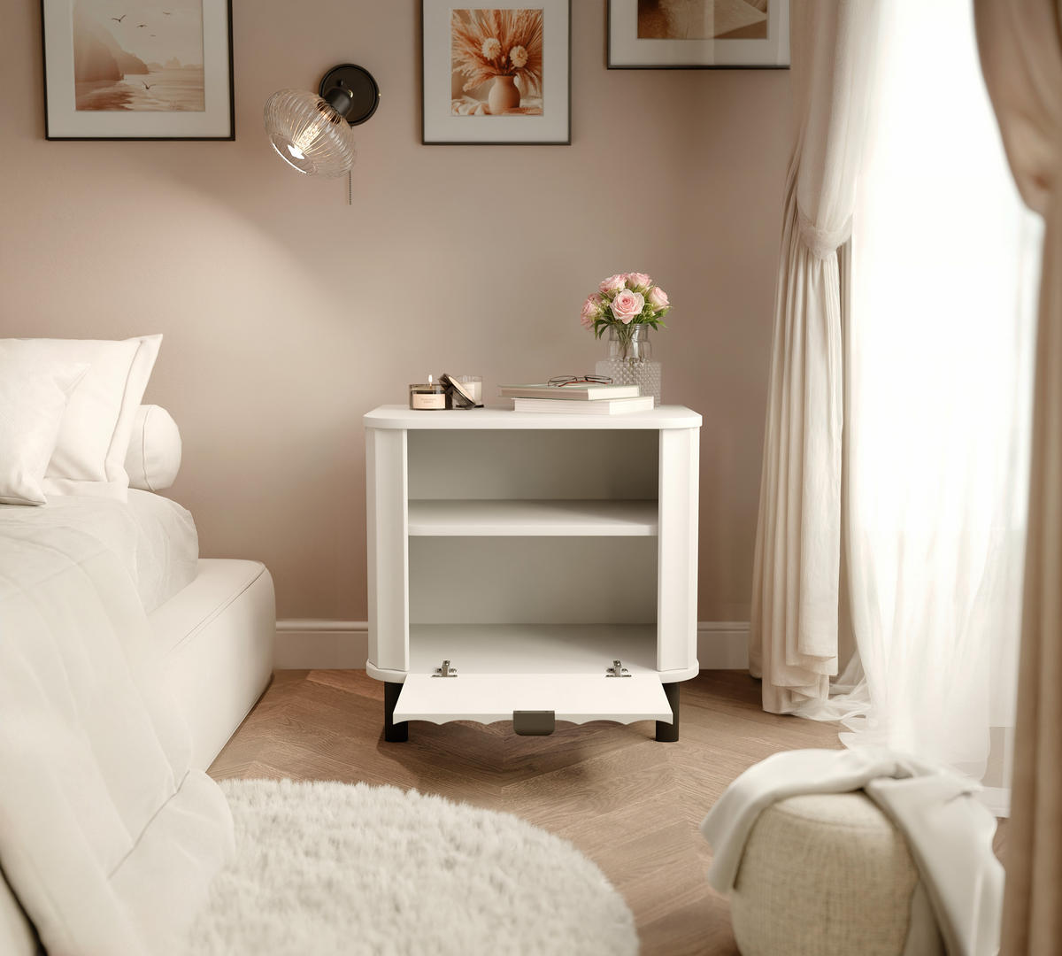 NACHTSCHRANK VITA 59/41/57 cm Alpinweiß - Weiß, Holzwerkstoff/Metall (59/57/40.5cm) - Idohome