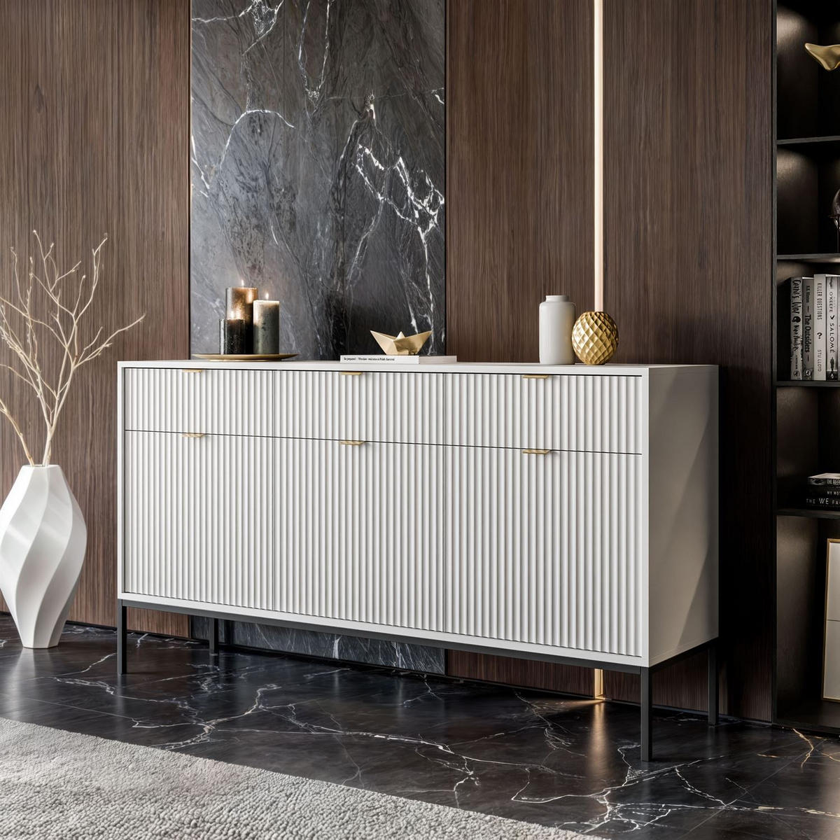 SIDEBOARD CORTADO KSZ154 MIT SCHUBLADEN 154 CM WEISS - Weiß, Holzwerkstoff (154/83/39cm) - Lookway