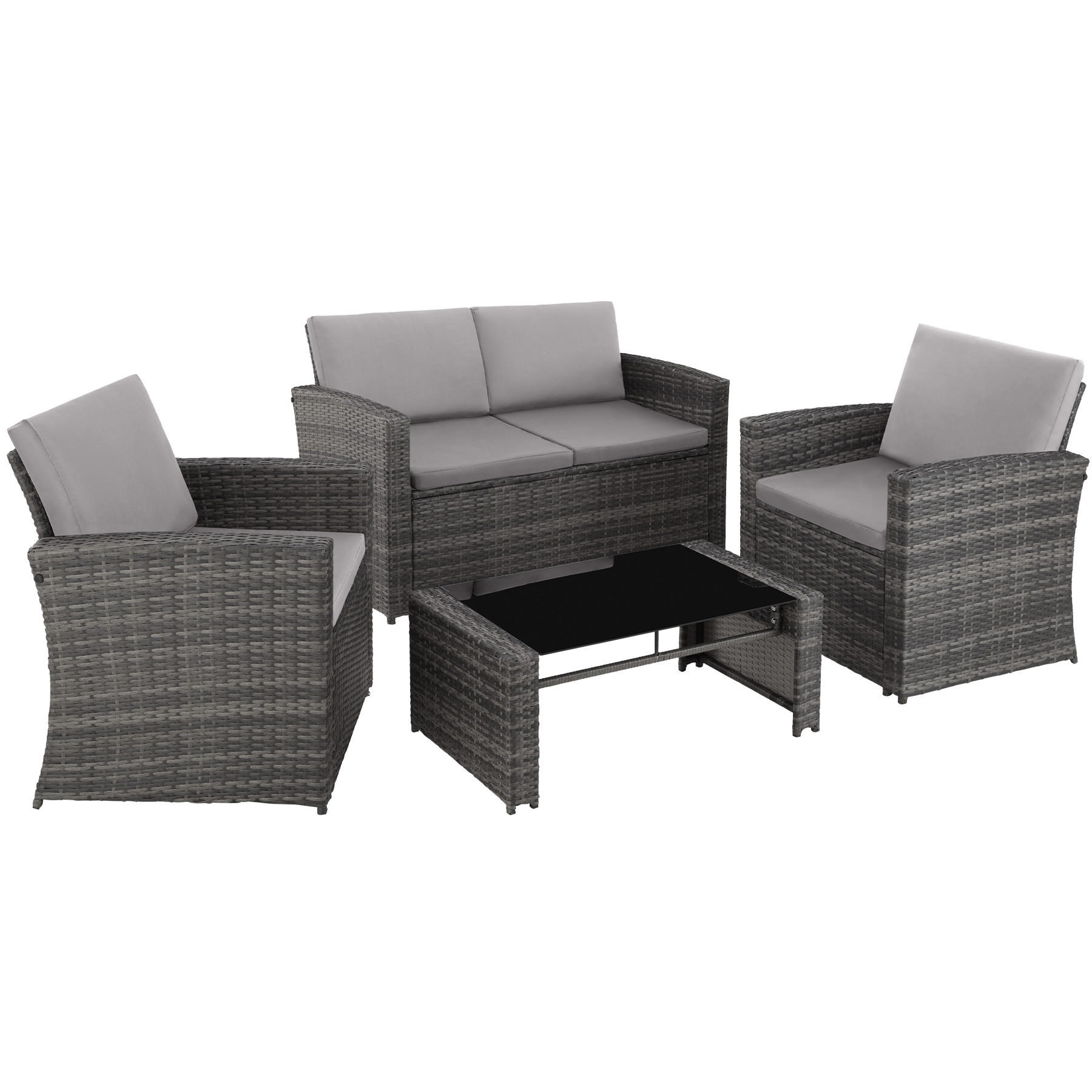 RATTANLOUNGE Jesolo,mit Sicherheitsglasplatte,grau/hellgrau - Grau, Kunststoff - tectake