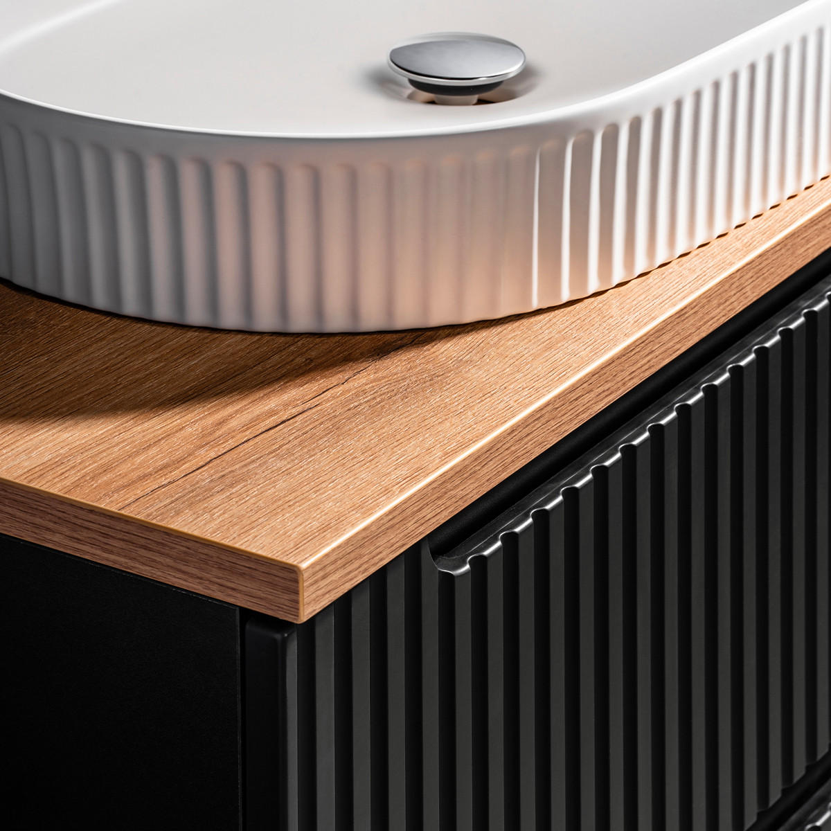 DOPPELWASCHTISCH 160.4cm Riva Schwarz und Holz - Schwarz, Holzwerkstoff (160.4/59/40cm) - Petits-meubles