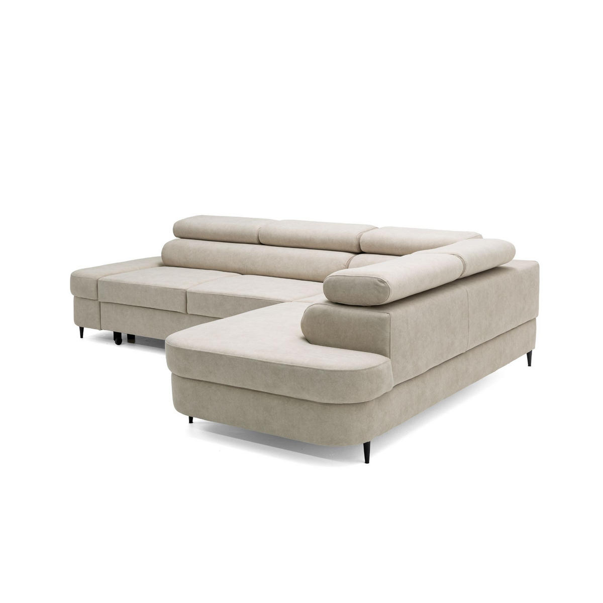ECKSOFA PRIAM L Rechts mit Schlaffunktion 125x195 Velours Beige - Beige/Schwarz, Holz/Textil (203/275cm) - Muffo