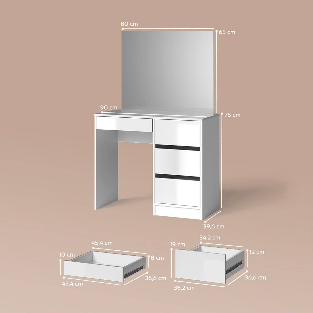 SCHMINKTISCH Imola Weiß 90 cm - Weiß, Holzwerkstoff (90/75/40cm) - Livinity®