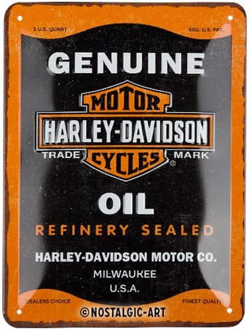 BLECHSCHILD 15/20 cm Harley-Davidson Genuine Oil - Multicolor, Metall (15/20/0.5cm) - Nostalgic-Art