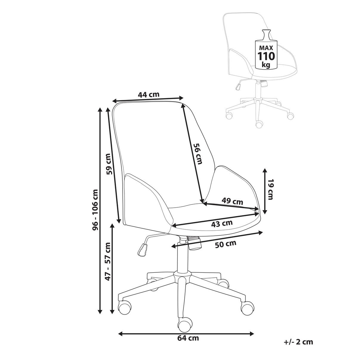 BÜROSTUHL Kunstleinen Cremeweiß Castile - Weiß, Textil (64/96/64cm) - Beliani