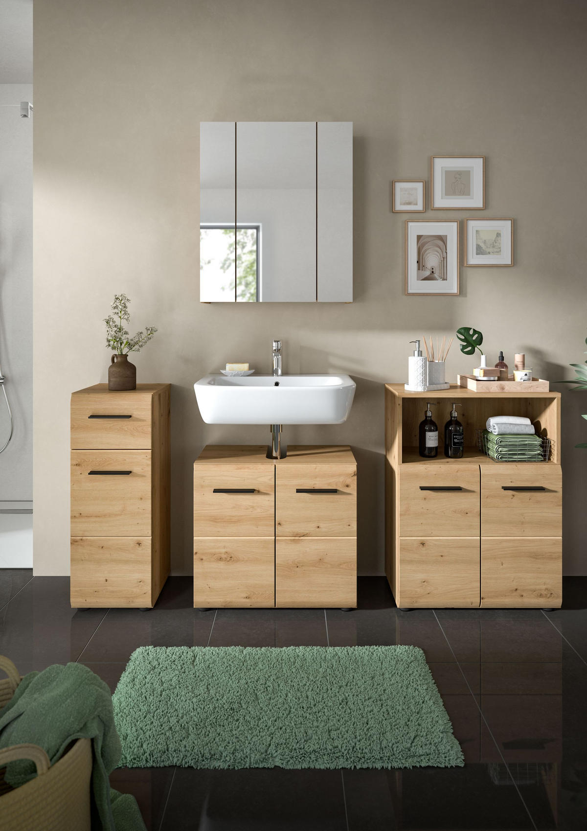 BAD-SET ICE 4-tlg. (B/H/T: ca. 180/185/30 cm) in Artisan Oak Nachbildung/Artisan Oak Nachbildung - Eiche Artisan, Holz (180/185/30cm)