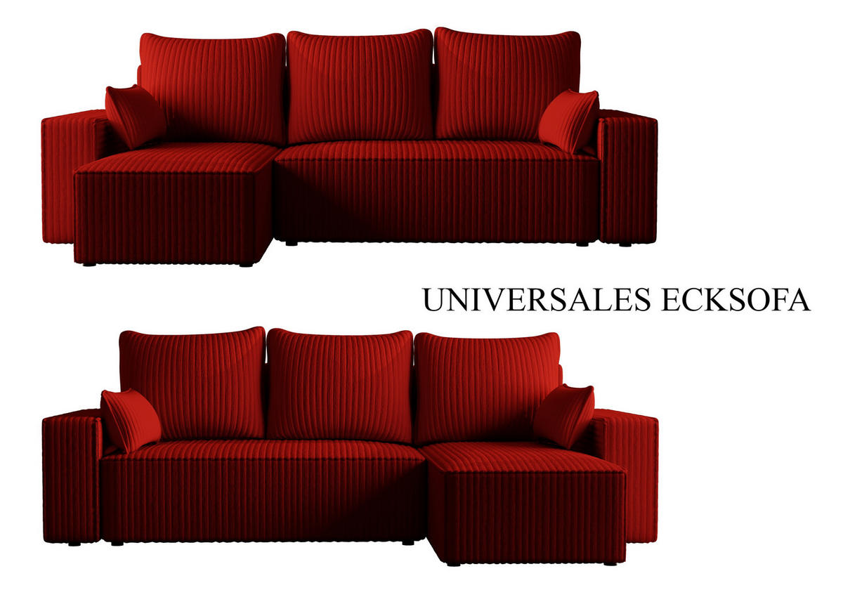 ECKSOFA Tobi mit Bettkasten und Schlaffunktion, L-Form/XL-Form, Cordstoff, Universal - Rot, Holzwerkstoff (246/145cm) - 4ALL HOME