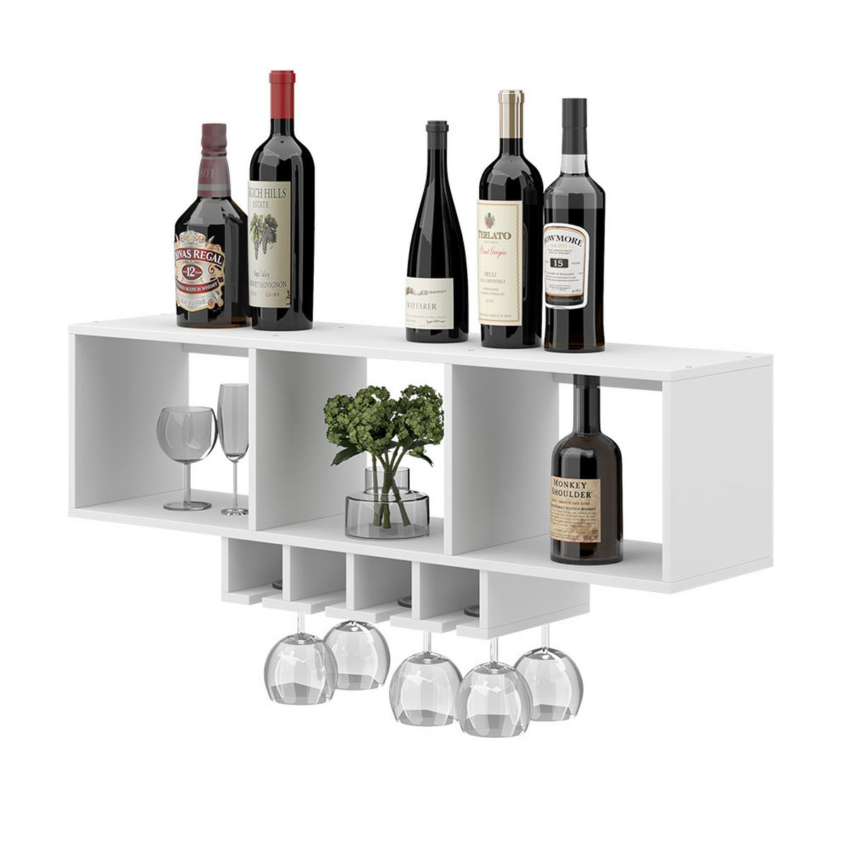WEINGLASREGAL Vin Weiß mit Glashalter - Weiß, Holzwerkstoff (90/22/32.5cm) - Vicco