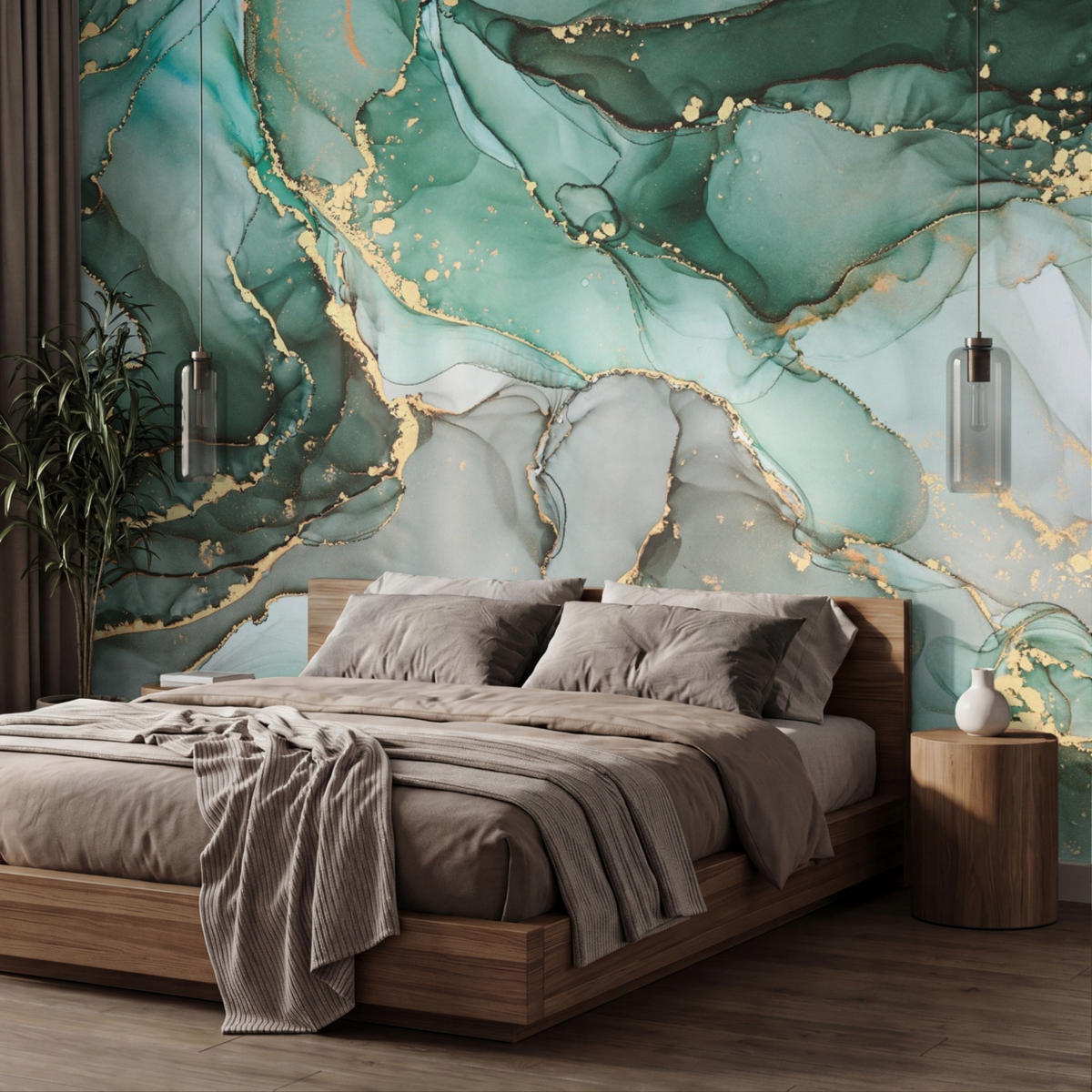 TAPETE - Gold - Marmor - Grün - Luxus - Marmoroptik - Grau - 450x260 cm - Grün, Papier (450/260cm) - OnlyWow