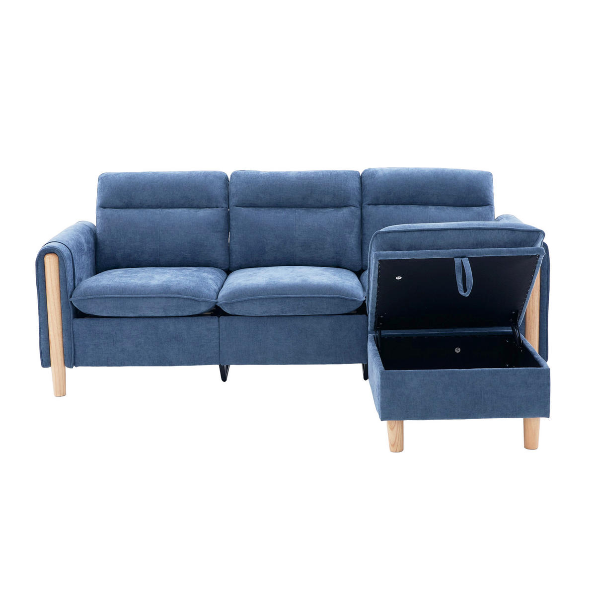 ECKSOFA DE-33940 mit Stauraumhocker und Seitentaschen Blau - Blau, Holz (77/201cm) - ComfortXL