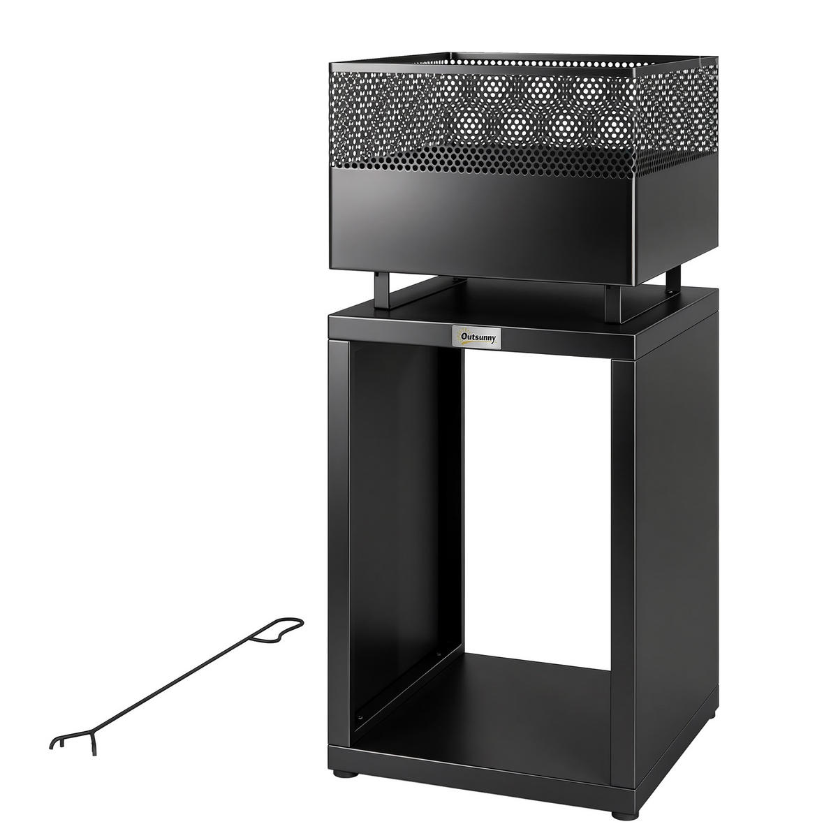 FEUERSCHALE DE-10551 Turmdesign mit Holzlager Schwarz - Schwarz, Metall (39/87/39cm) - ComfortXL