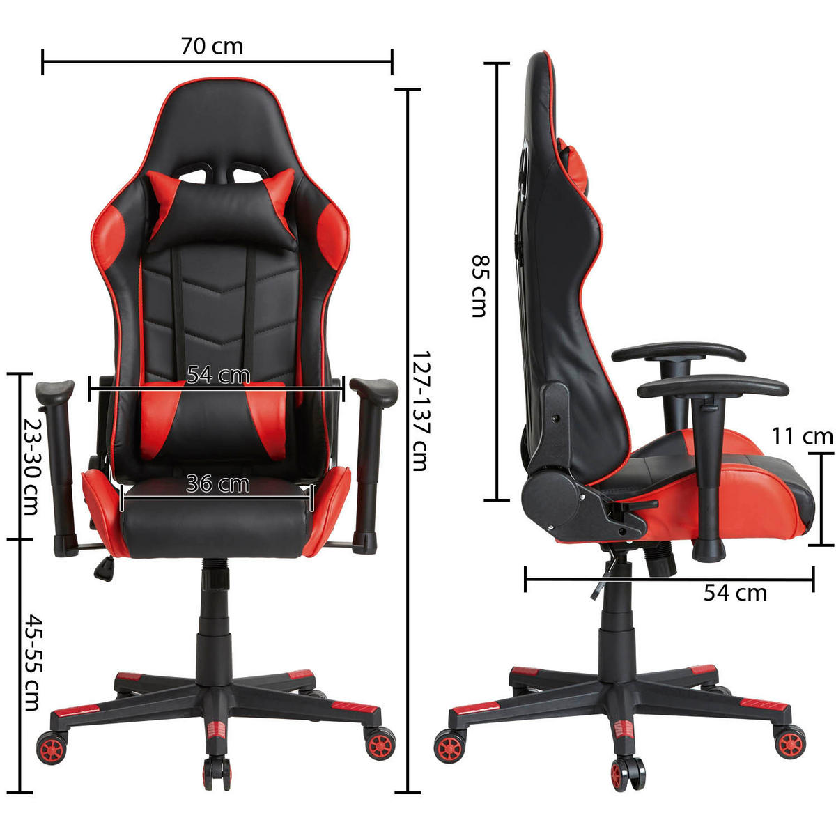 DREHSTUHL Gaming Professioneller Rote - Rot, Fell (70/127/70cm) - VS Venta-stock