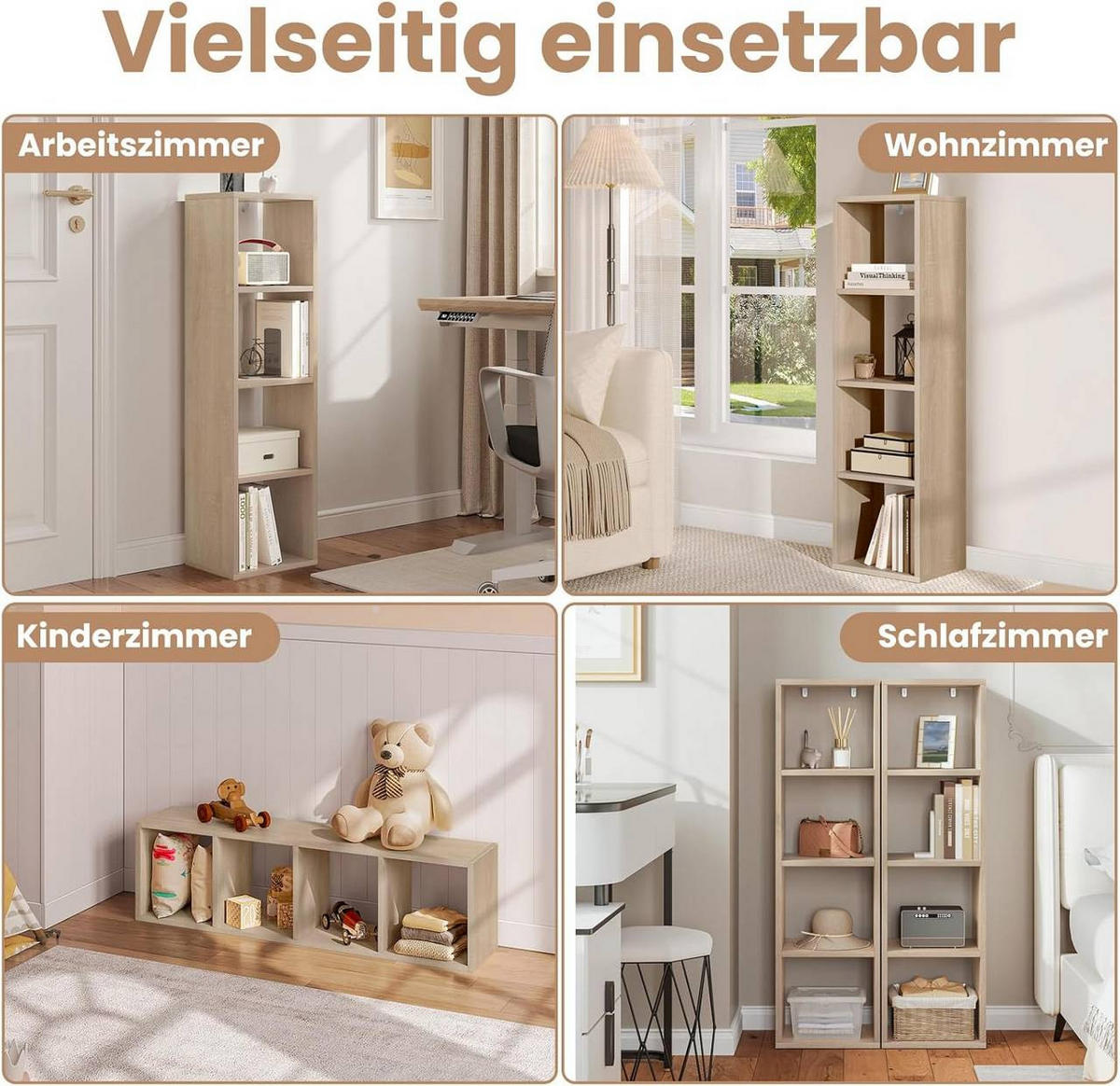 BÜCHERREGAL mit 4 Ebenen, 30x106,5x23,5 cm, Helle Eiche - Eichefarben, Holzwerkstoff (30/106.5/23.5cm) - Woltu