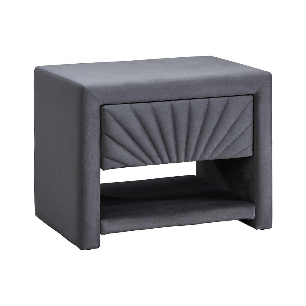 Thumbnail - Vente-Unique 2Er-Set, Anthrazit, Textil, Uni, 1 Schubladen, Rechteckig, 35x41x50 cm, Schlafzimmer, Nachttische