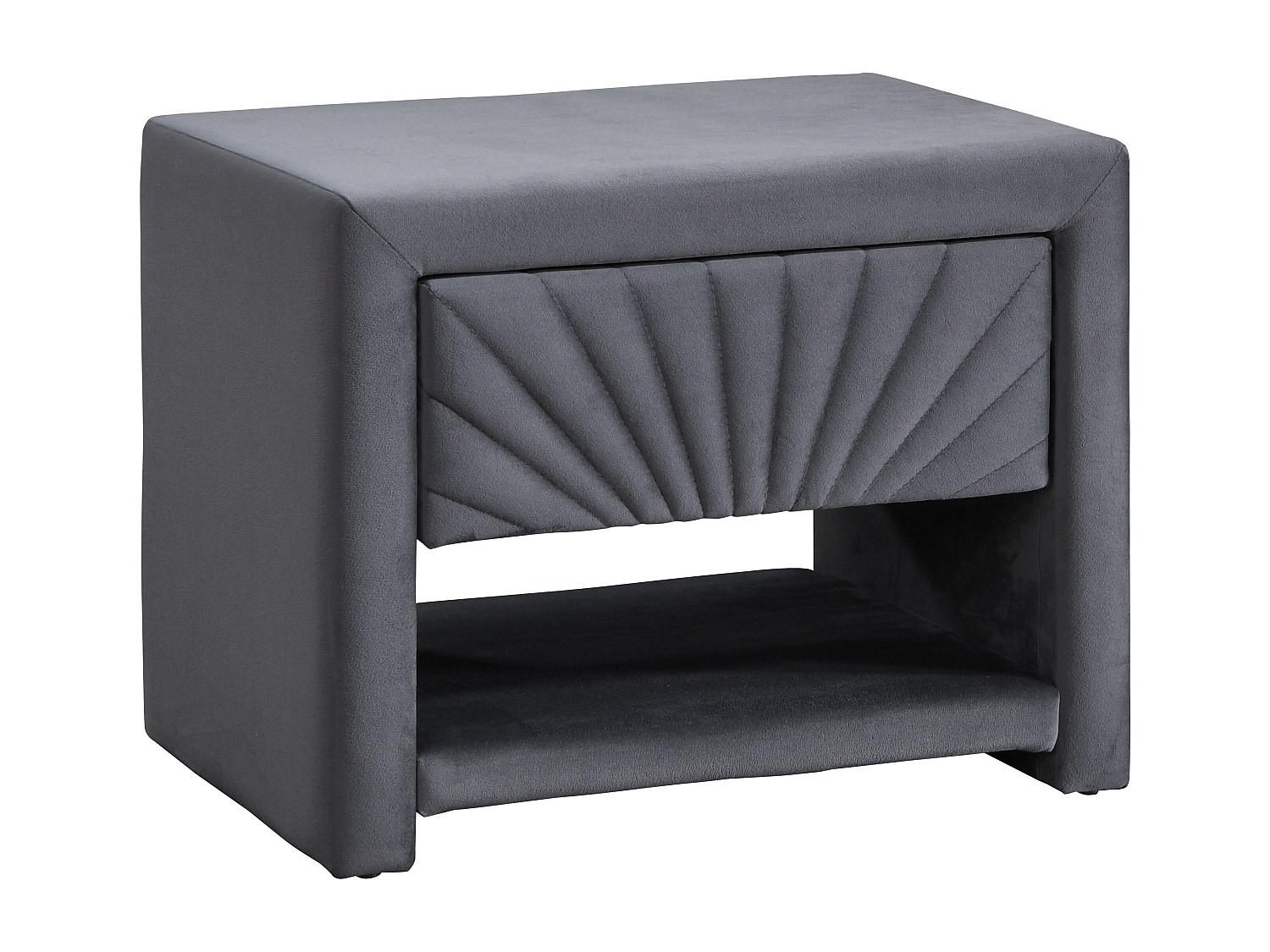 NACHTTISCH mit 1 Schublade & 1 Ablage - Samt - Anthrazitgrau - ULAMI - Anthrazit, Textil (50/41/35cm) - Vente-Unique