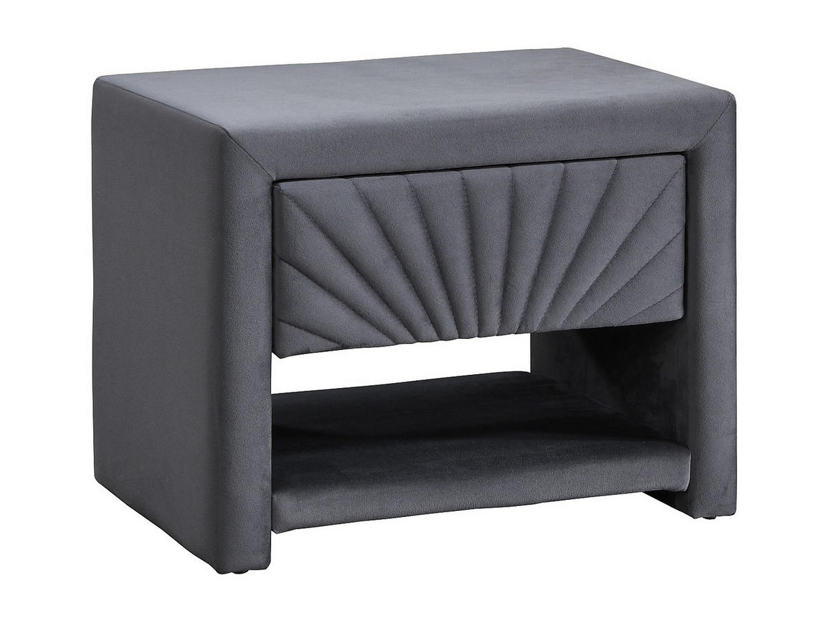 NACHTTISCH mit 1 Schublade & 1 Ablage - Samt - Anthrazitgrau - ULAMI - Anthrazit, Textil (50/41/35cm) - Vente-Unique