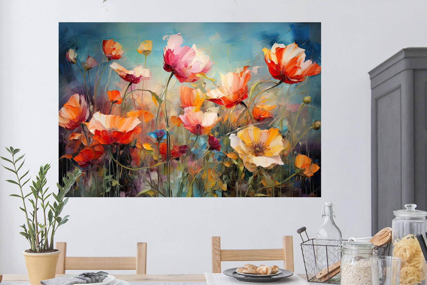 WANDTATTOO Blumen - Aquarell - Kunst - Botanisch - Natur 120x80 cm - Orange, Kunststoff (120/80/0.1cm) - MuchoWow