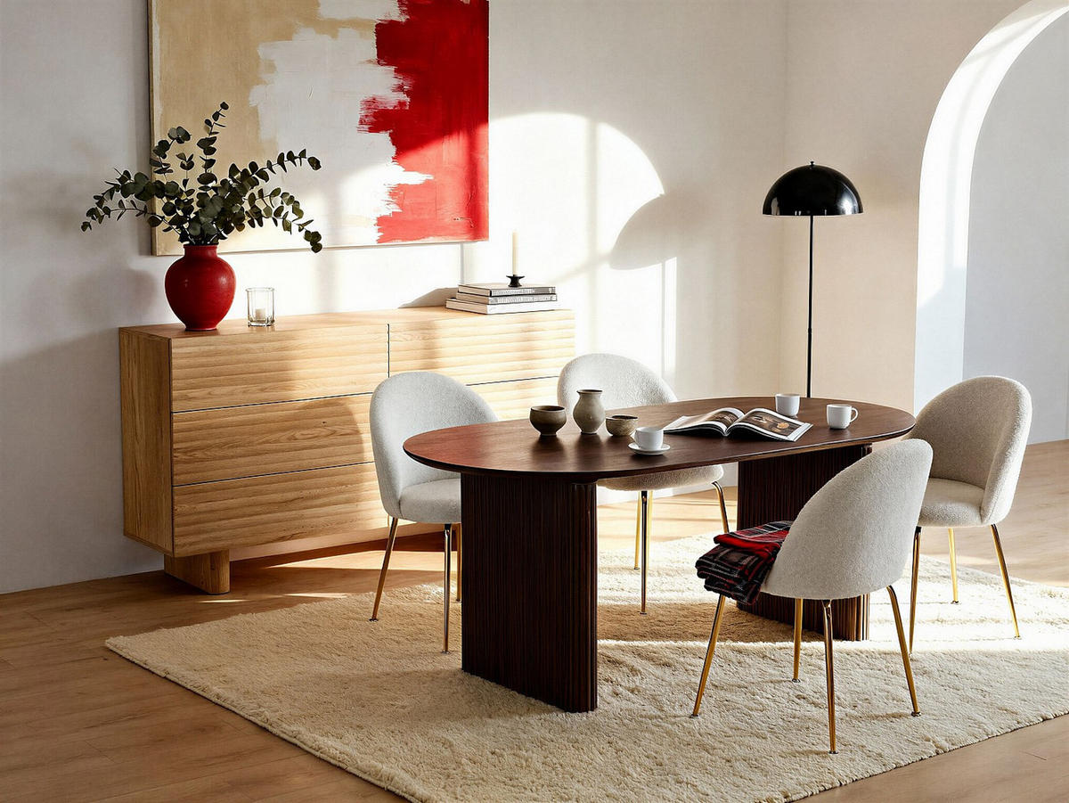 TISCH ohne Ausziehfunktion - 8 -Sitzer - Massivholz - naturfarben dunkel - NEVILI - Naturfarben, Holz (100/200/75cm) - Vente-Unique