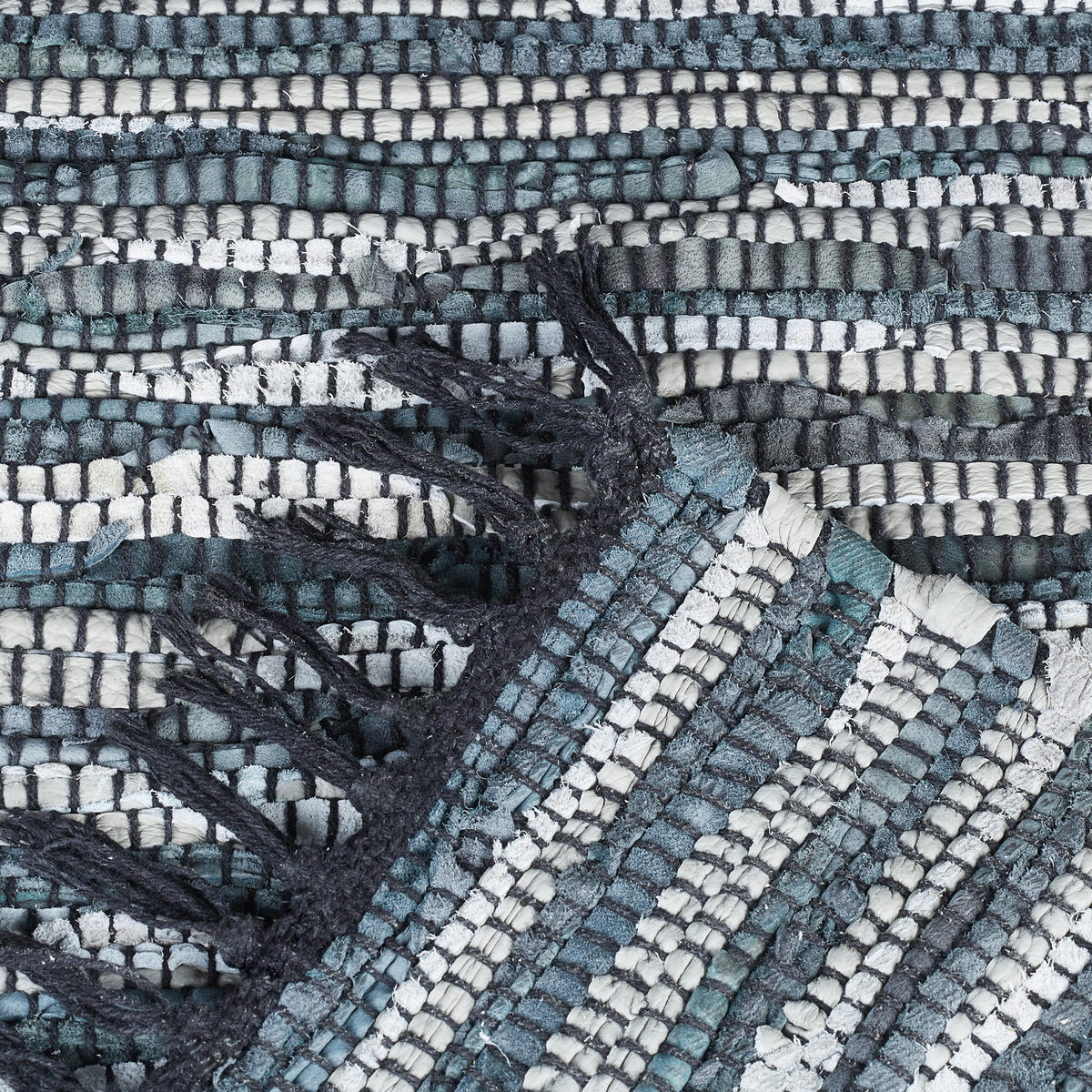 FLICKENTEPPICH - Blaugrau, Leder/Textil (140/70cm) - Relaxdays