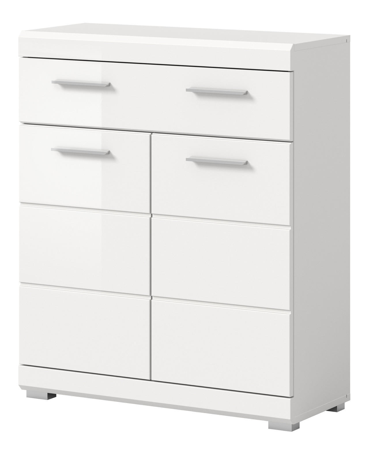 BADKOMMODE weiß Hochglanz 74 x 88 cm, Badschrank mit Vollauszug - Weiß Hochglanz/Silberfarben, Holzwerkstoff/Kunststoff (74/88/31cm) - Inn.Furn