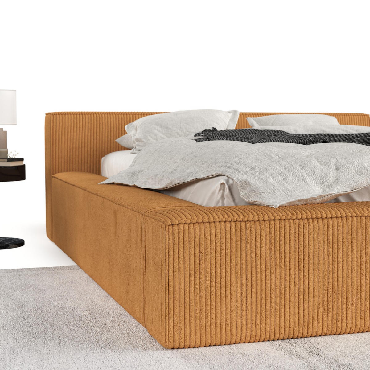 POLSTERBETT Casto mit Stauraum 140/200 cm Honiggelb im Poso Stoff - Schwarz/Naturfarben, Holz/Holzwerkstoff (140/200cm) - AltaBeds