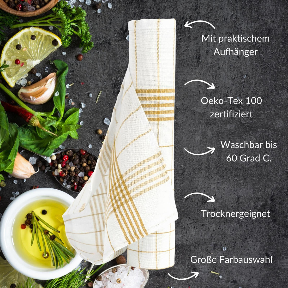 GESCHIRRTÜCHER 50x70 cm im 10er Set aus 100% Baumwolle, Küchentücher Gold - Goldfarben, Textil (50/70cm) - Carpe Sonno