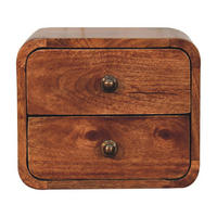 NACHTKASTEN Mini Geschwungen Honigkaramell Wandmontiert, 2 Schubladen, Dunkelbraun - Cognac/Messingfarben, Holz/Metall (30/25/25cm) - Artisan Furniture