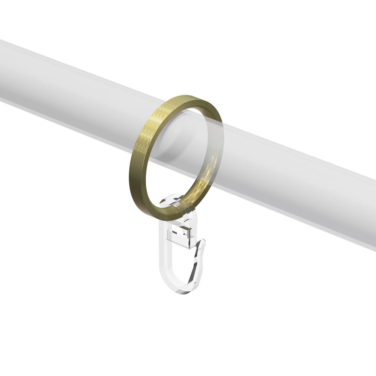 FLACHRINGE MIT FALTENHAKEN FÜR GARDINENSTANGEN 16 mm Ø, Messing-Optik, Packung 10 Stück - Messingfarben, Metall (16cm) - INTERDECO