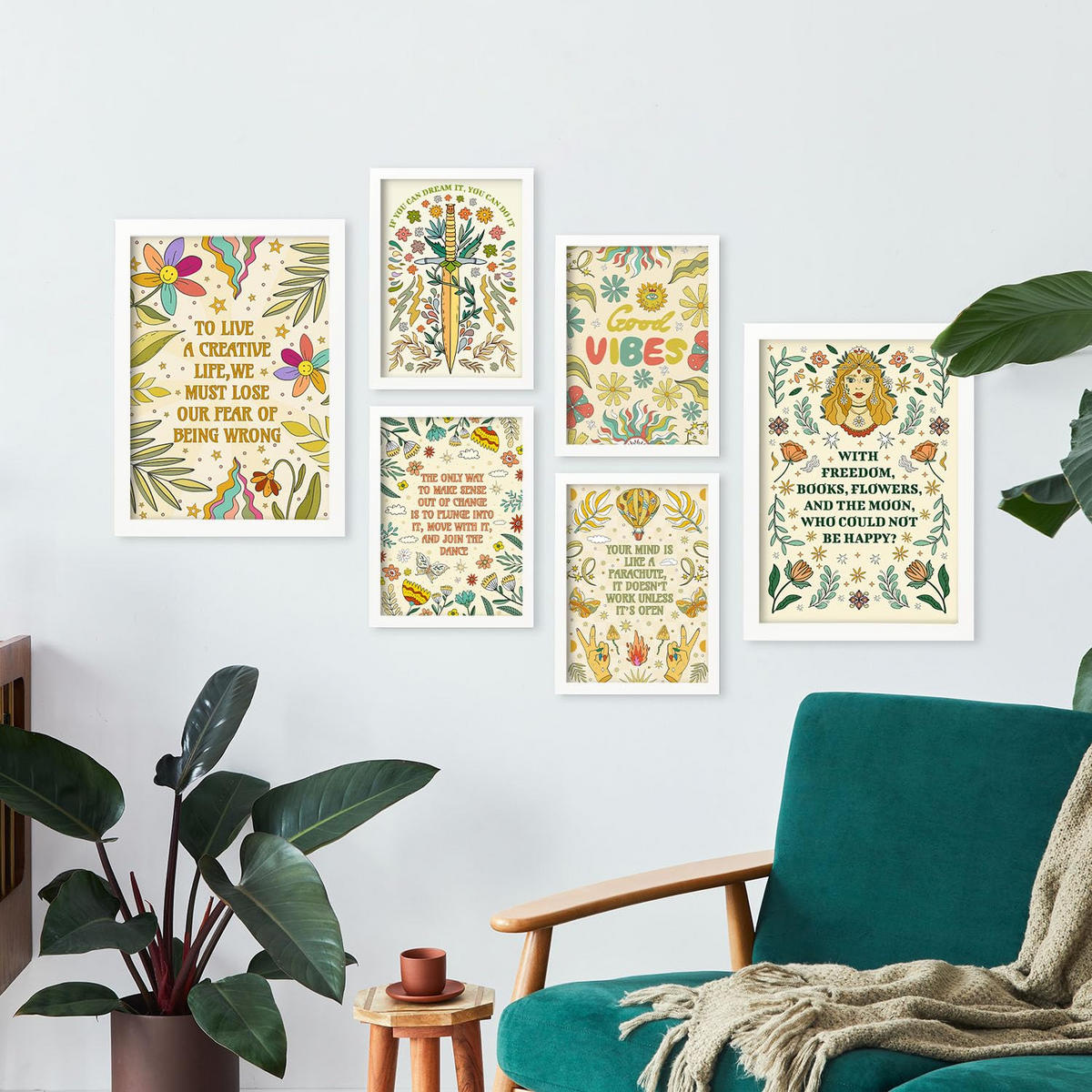 POSTER Set Mit 6 groovige Stimmung Größe A3 & A4 Weißer Rahmen - Weiß, Papier (29.7/1cm) - Nacnic