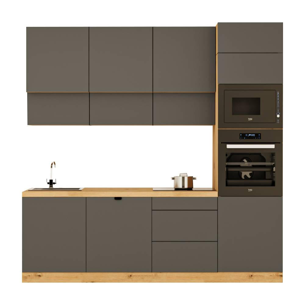 KÜCHENZEILE 240 cm - Langen KL27-M240 - in Grau/Matt - Grau, Holz (240/248/58cm)