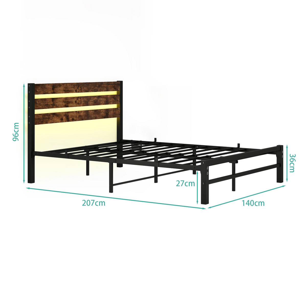 METALLBETT 140/200 cm Braun mit USB-Ladestation und LED-Bettrahmen - Braun, Metall (140/200cm) - Oxeza