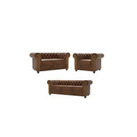 SITZGARNITUR 3+2+1 Chesterfield Flux Braun Microfaser Vintageoptik - Braun, Holz/Textil (203/72/86cm) - S-Style Möbel