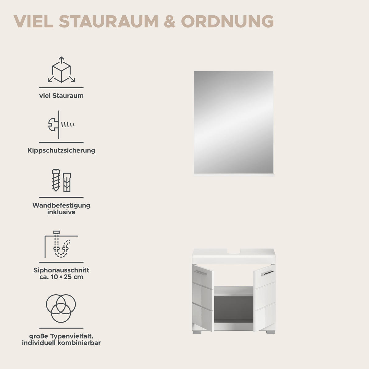 BADKOMBINATION 2tlg. Scout Bad in weiß Nachbildung und weiß hochglanz B/H/T: 60x191x34 cm - Weiß, Holz (60/191/34cm)
