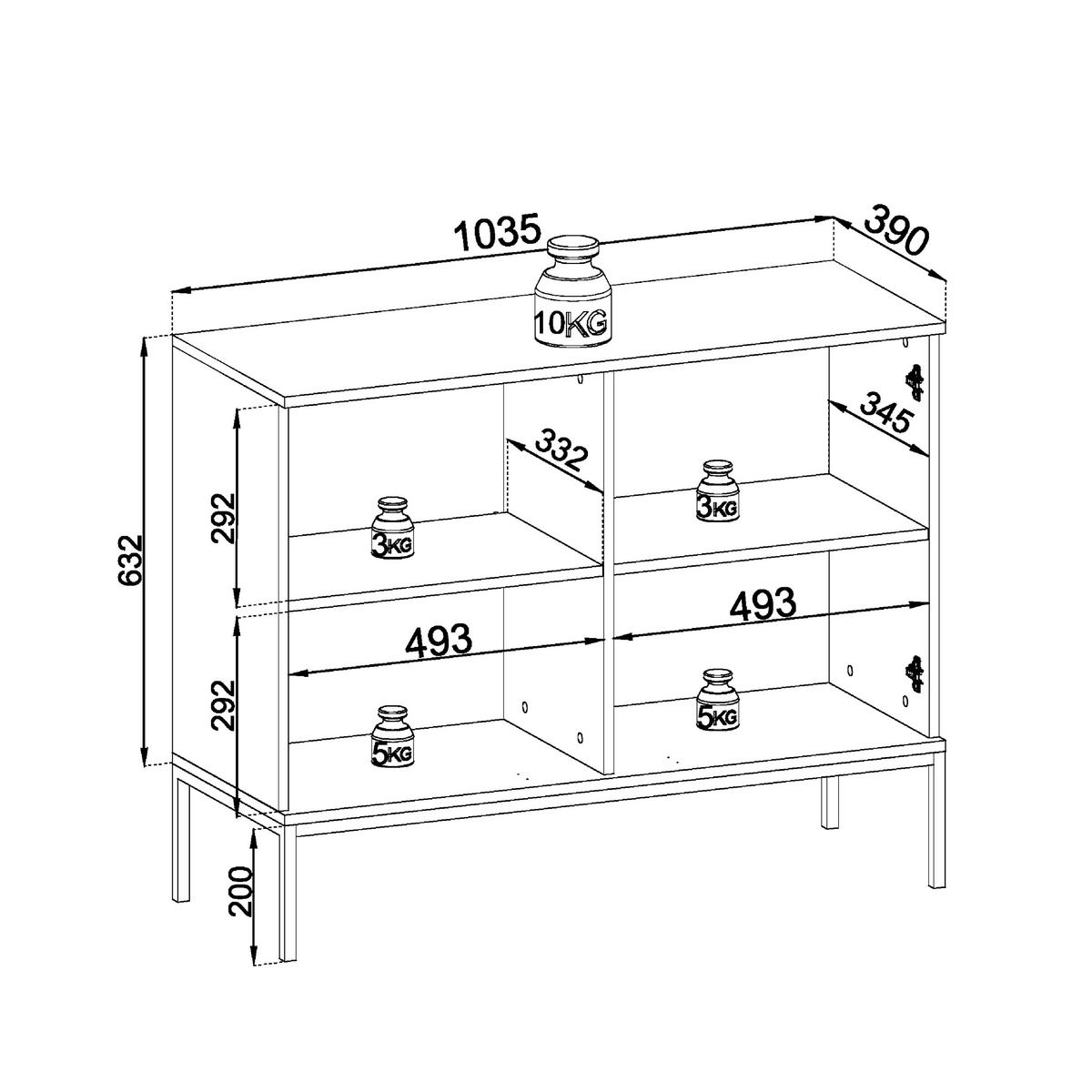 SIDEBOARD Laval K104 LED - Schwarz, Eiche wotan, Dreitürige mit Beleuchtung - Eichefarben/Eiche Wotan, Glas/Holzwerkstoff (104/83/39cm) - Komodee