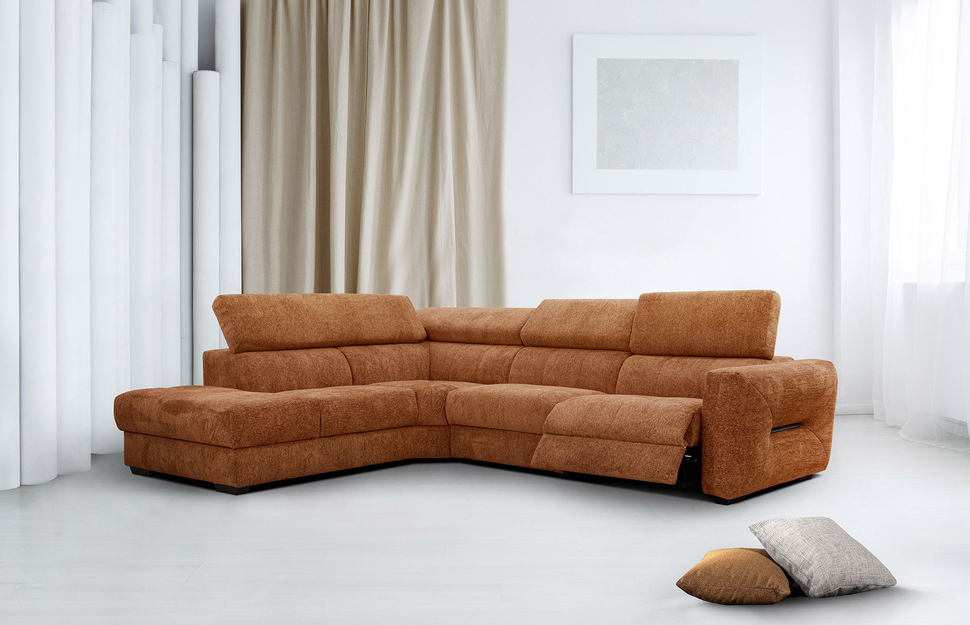 ECKSOFA CALVERA 5-Sitzer mit 1 Relaxfunktion, dunkelorange - Dunkelorange, Holzwerkstoff/Textil (239/298cm) - Courtois Laville