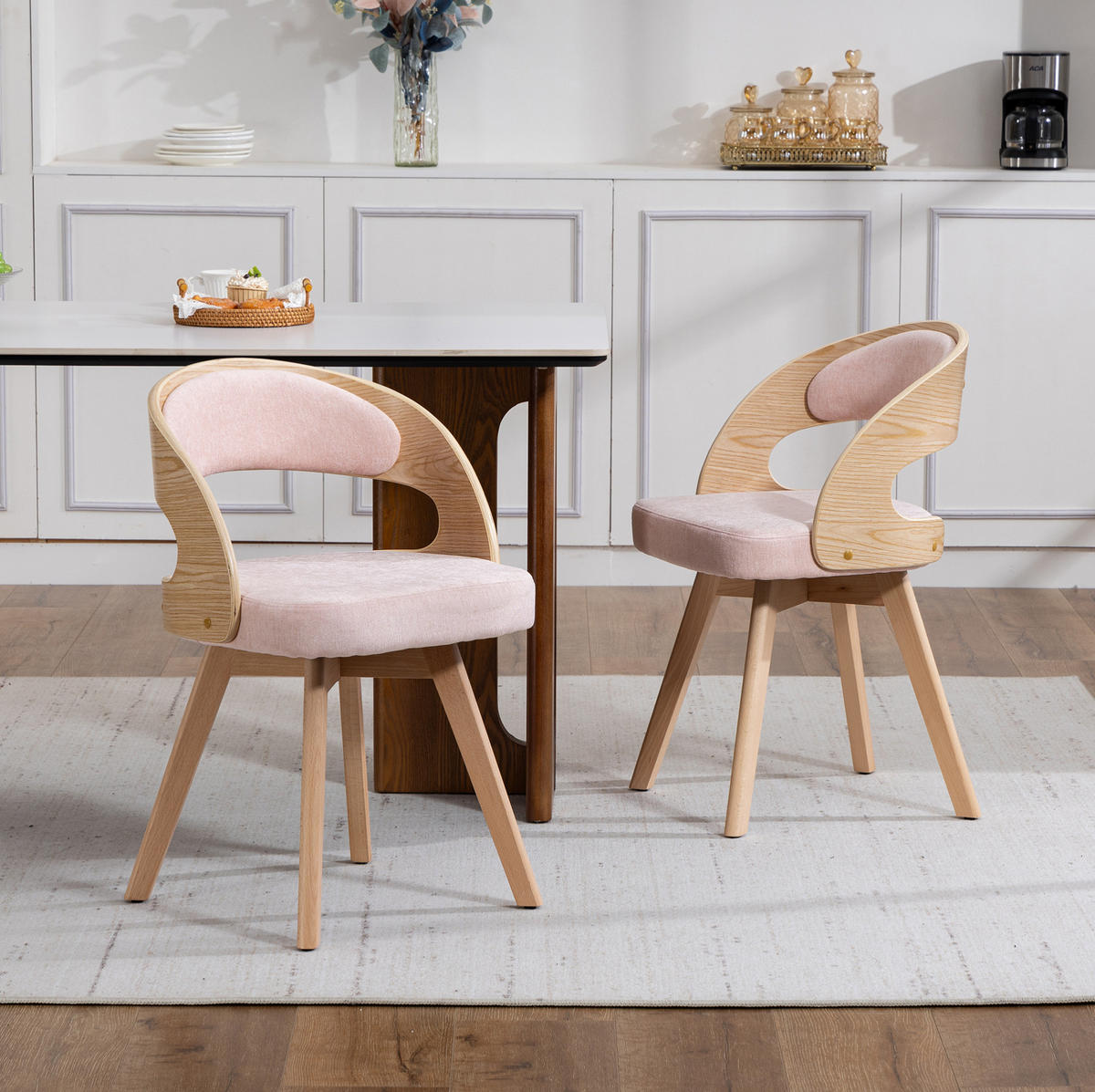 ESSZIMMERSTUHL drehbar ca. 44 x 41 x 75 cm Leinen Pink - Pink, Holz (44/72/41cm) - Meubliv