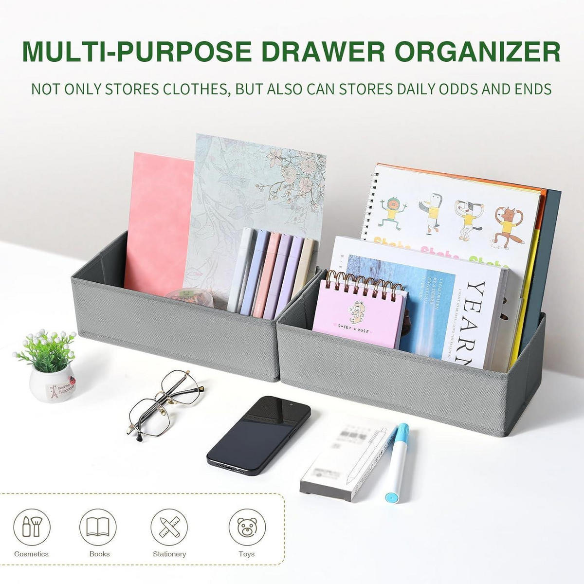 SCHUBLADEN Organizer für Baby Kleidung, 12-teiliges Set Grau - Grau, Textil (15/9/30cm)