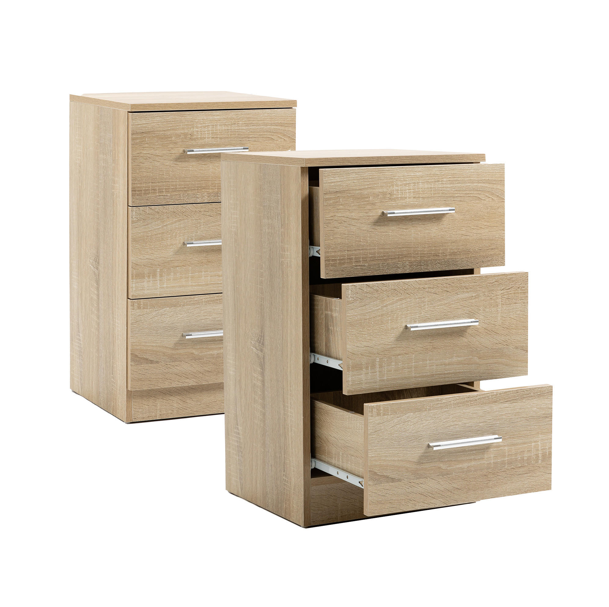 NACHTTISCH 2er-Set 37,6/35,2/65,5 cm natur aus Spanplatte 3 Laden - Weiß, Holzwerkstoff (35.2/65.5/37.6cm) - OKWISH