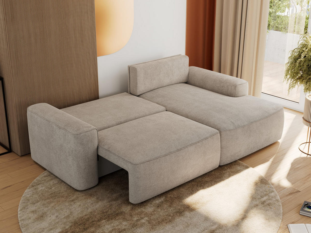 ECKSOFA BELLUNO L Beige Strukture - Rechts - Beige/Schwarz, Textil (233/144cm) - MKS