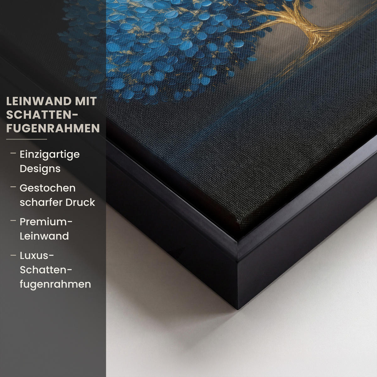LEINWAND Bilder mit Rahmen - Baum - Blau - Blätter - Pinselstriche - 20x20 - Blau, Textil (20/20cm) - MuchoWow