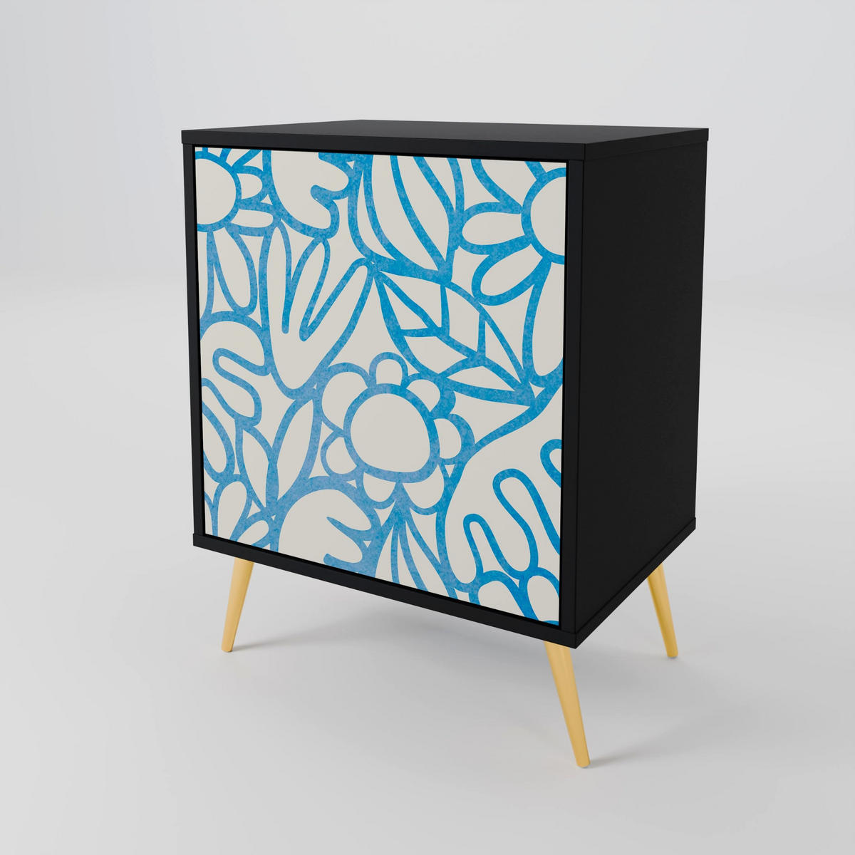 SIDEBOARD BLOOMY MORNING, Schwarz, 57,5x42x72,5 cm, Schwarze Metallfüße - Multicolor/Schwarz, Holzwerkstoff/Metall (57.5/72.5/42cm) - SpaceRebels