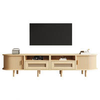TV-STÄNDER 170/40/40 cm helles Holz MDF mit 2 Rattan Schubladen und 2 Schiebetüren - Naturfarben, Holzwerkstoff (170/40/40cm) - OKWISH