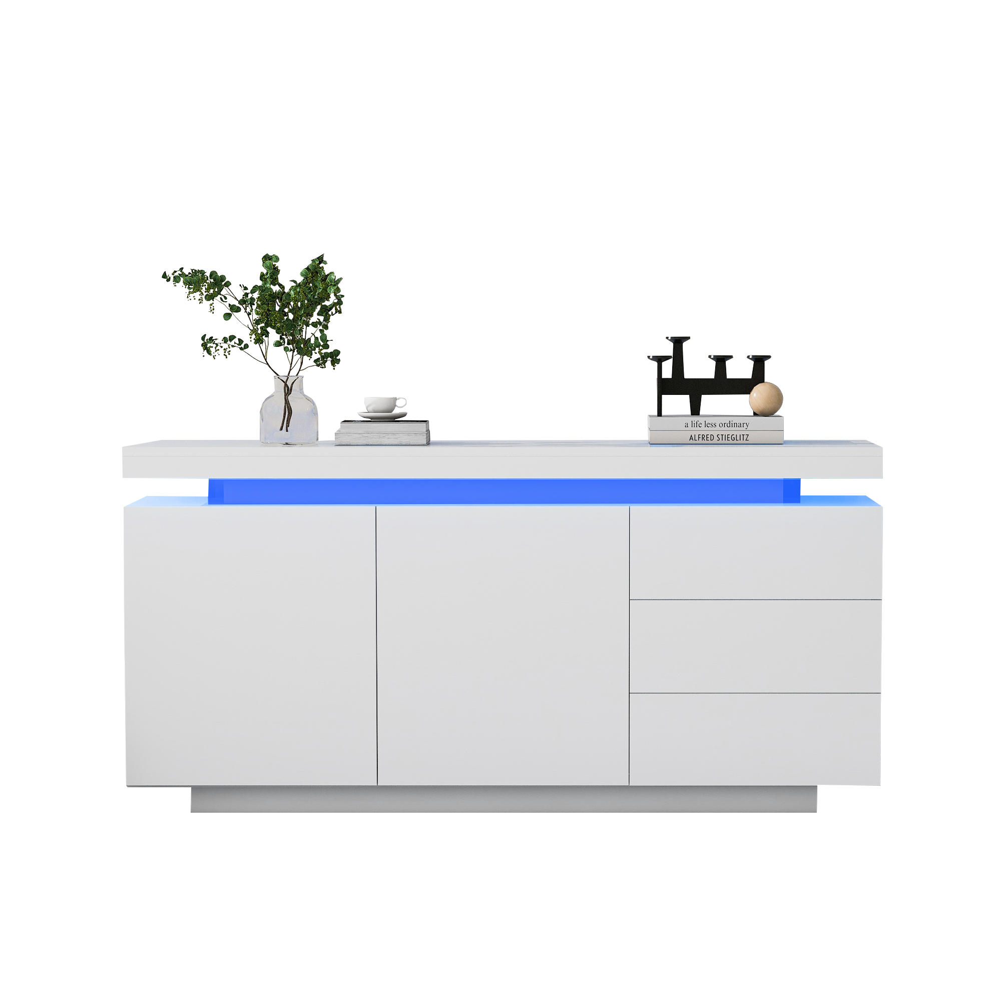 SIDEBOARD in Weiß Sideboard mit 2 Türen, 3 Schubladen,LED-Beleuchtung für Wohnzimmer, B140/T35/H72.5cm - Weiß, Holzwerkstoff (140/72.5/35cm) - STILVORA